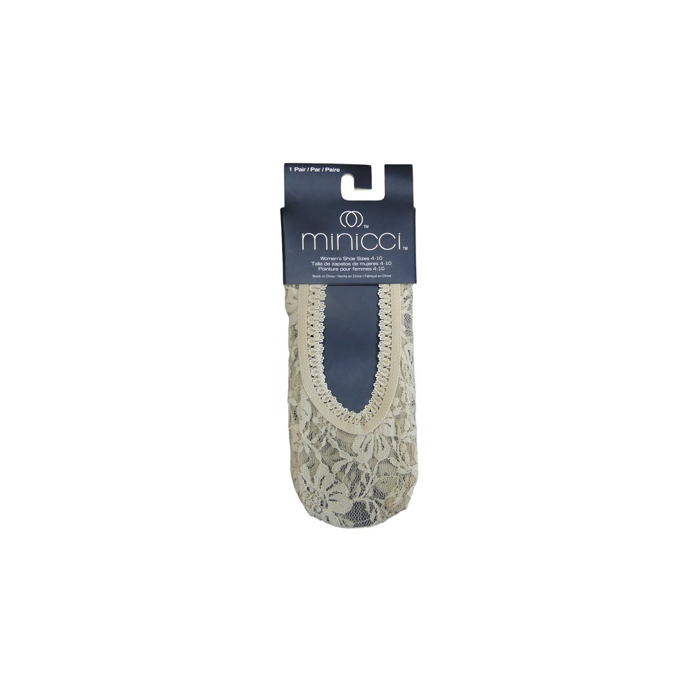 Minicci No Show Liner Socks Womens 4-10 Beige New Floral Lace Low Cut 1 Pair